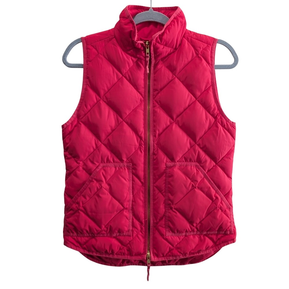 J Crew Womens XS Hot Pink Quilted Down Puffer Vest 92465 Preppy Gorpcore